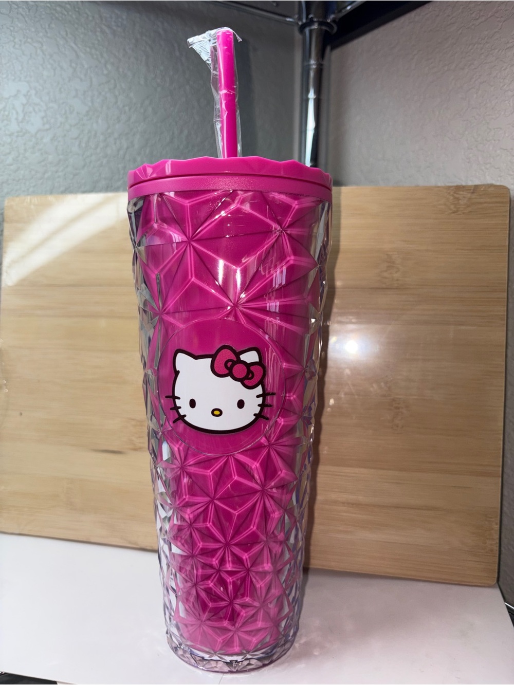 Hello Kitty Pink Clear Faceted Kids Tumbler with Straw